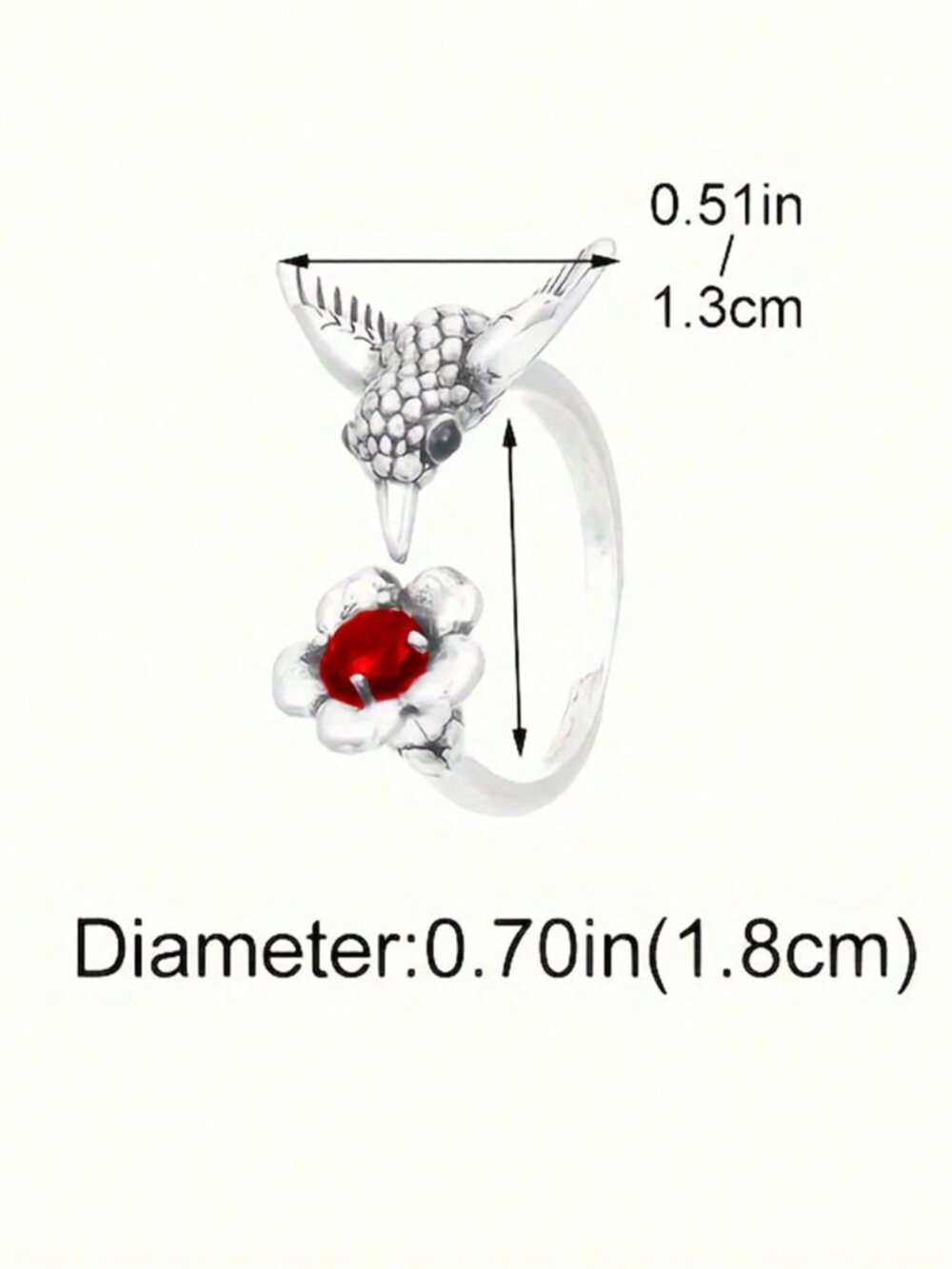 Green Stone Adjustable Hummingbird Rings - Picture 2 of 9